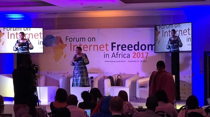 Adv. Tlakula during her keynote at the Forum on Internet Freedom in Africa 2017.