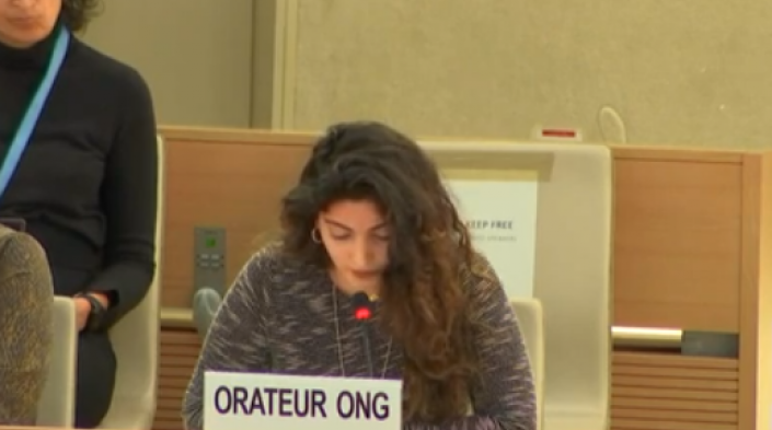 Diana El Richani from Action Canada for Population and Development delivering the statement on behalf of APC.