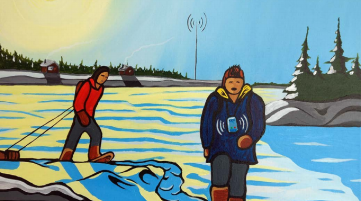 Image by artist Jesse Fiddler published on the cover of "Stories from the First Mile: Digital Technologies in Remote and Rural Indigenous Communities", under Creative Commons license.